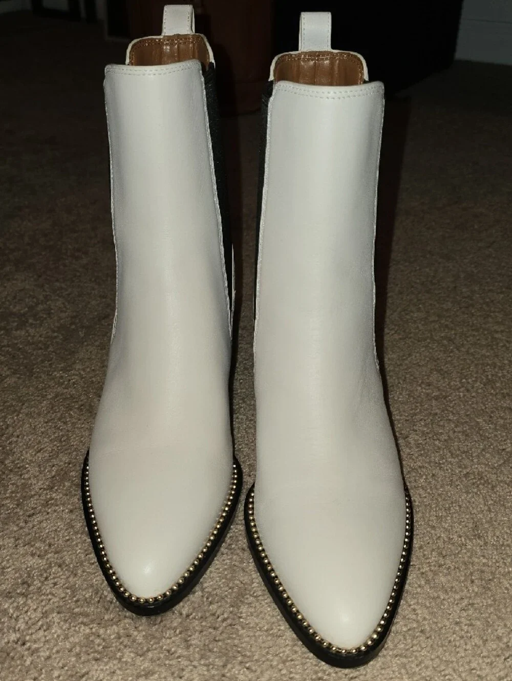 coach leather chelsea ankle boots with studded trim